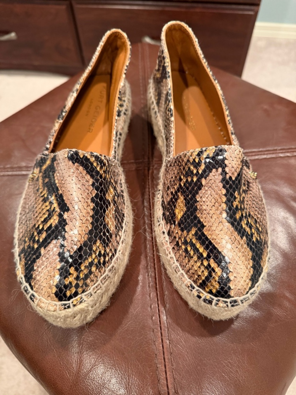 Kurt Geiger Snake-Print Espadrille Loafers - Tan/Black